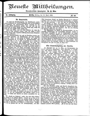Neueste Mittheilungen vom 13.04.1888