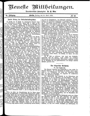 Neueste Mittheilungen vom 20.04.1888