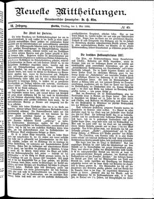 Neueste Mittheilungen vom 01.05.1888