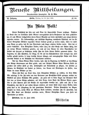 Neueste Mittheilungen vom 19.06.1888