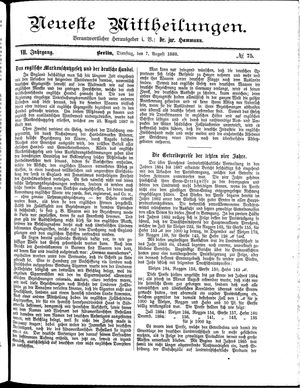 Neueste Mittheilungen vom 07.08.1888