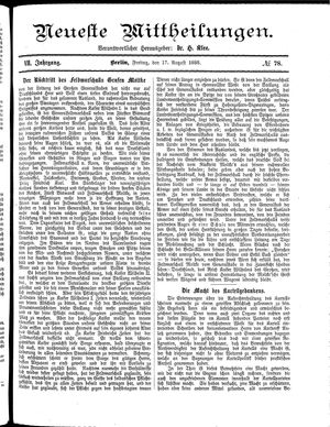 Neueste Mittheilungen vom 17.08.1888