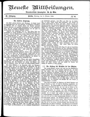 Neueste Mittheilungen vom 02.10.1888