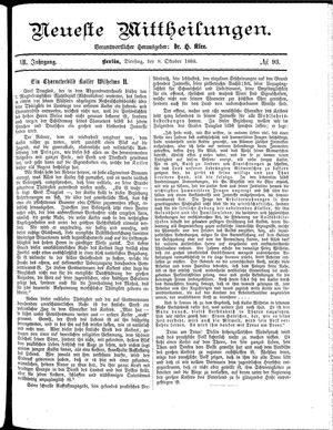 Neueste Mittheilungen vom 09.10.1888