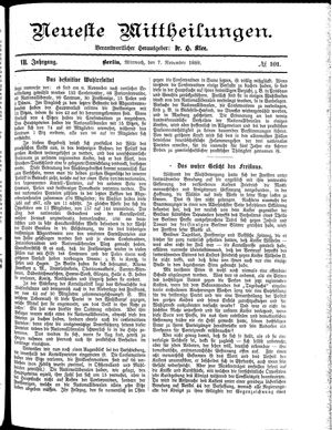 Neueste Mittheilungen vom 07.11.1888