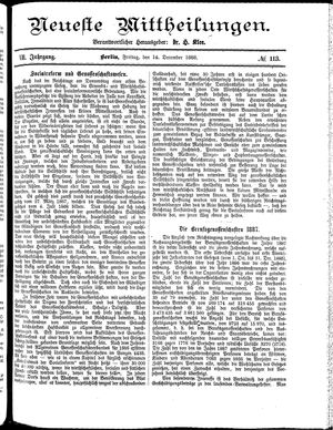 Neueste Mittheilungen vom 14.12.1888