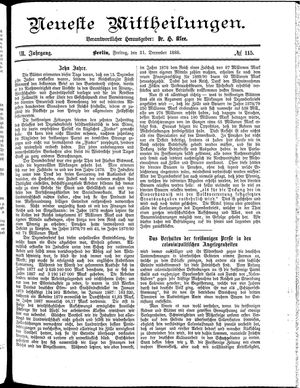 Neueste Mittheilungen vom 21.12.1888