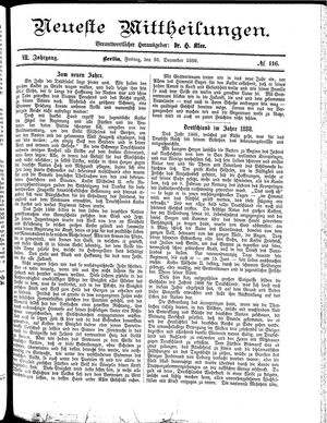 Neueste Mittheilungen vom 28.12.1888