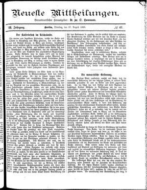 Neueste Mittheilungen vom 27.08.1889