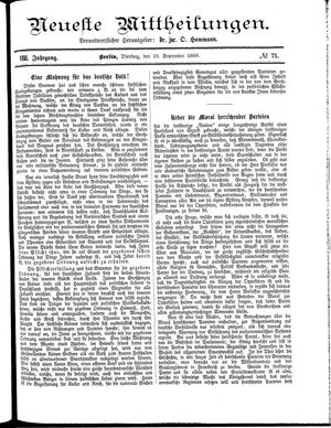 Neueste Mittheilungen vom 10.09.1889