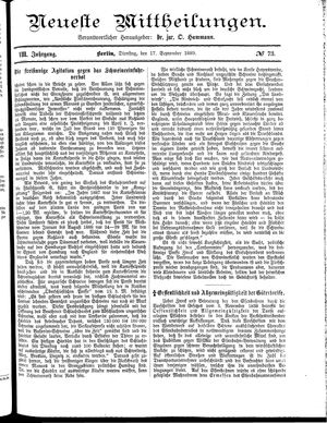 Neueste Mittheilungen vom 17.09.1889