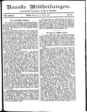 Neueste Mittheilungen vom 04.10.1889