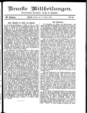 Neueste Mittheilungen vom 11.10.1889