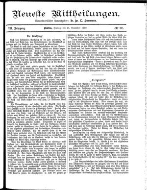 Neueste Mittheilungen vom 15.11.1889