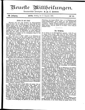 Neueste Mittheilungen vom 17.12.1889