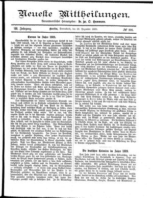 Neueste Mittheilungen vom 28.12.1889