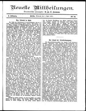 Neueste Mittheilungen vom 01.04.1891