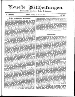 Neueste Mittheilungen vom 09.06.1891