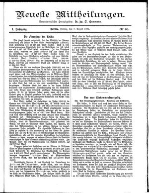Neueste Mittheilungen vom 07.08.1891