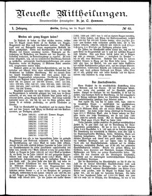 Neueste Mittheilungen vom 14.08.1891