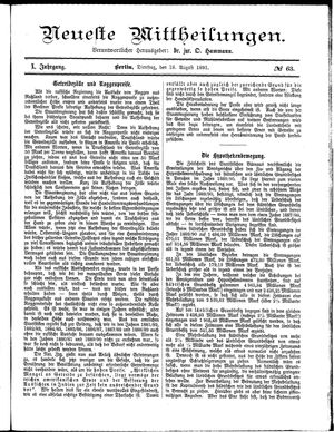 Neueste Mittheilungen vom 18.08.1891