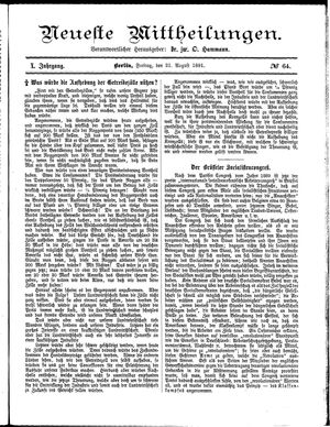 Neueste Mittheilungen vom 21.08.1891