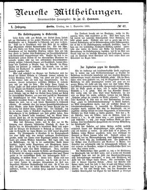 Neueste Mittheilungen vom 01.09.1891