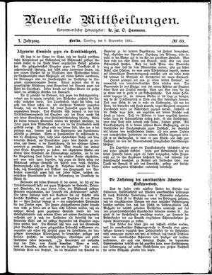 Neueste Mittheilungen vom 08.09.1891