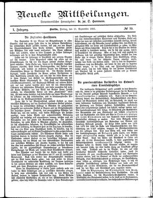 Neueste Mittheilungen vom 11.09.1891