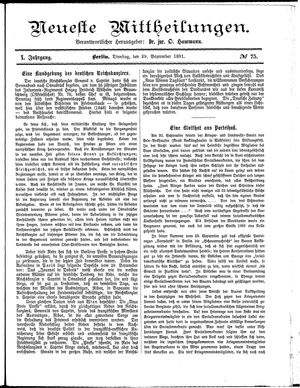 Neueste Mittheilungen vom 29.09.1891