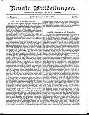 Neueste Mittheilungen vom 02.10.1891