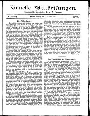 Neueste Mittheilungen vom 13.10.1891