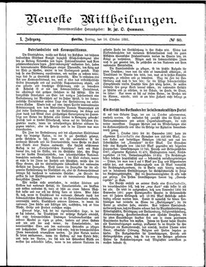 Neueste Mittheilungen vom 16.10.1891
