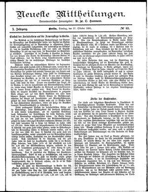 Neueste Mittheilungen vom 27.10.1891