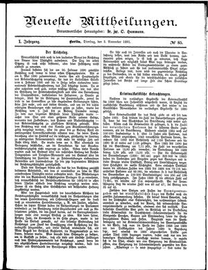 Neueste Mittheilungen vom 03.11.1891