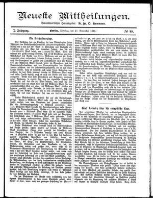 Neueste Mittheilungen vom 17.11.1891