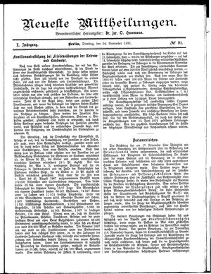 Neueste Mittheilungen vom 24.11.1891
