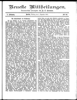 Neueste Mittheilungen vom 01.12.1891