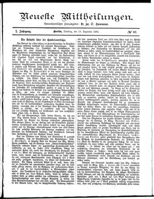Neueste Mittheilungen vom 15.12.1891