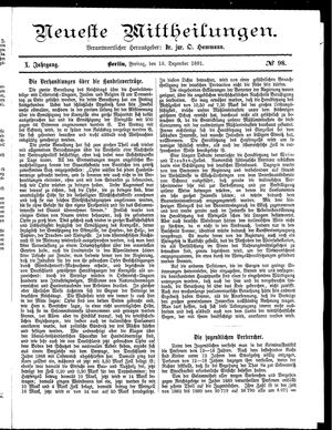 Neueste Mittheilungen vom 18.12.1891