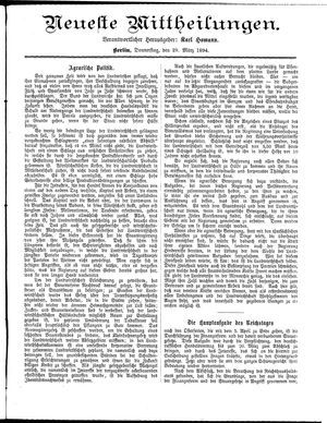 Neueste Mittheilungen vom 29.03.1894