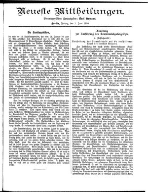 Neueste Mittheilungen vom 01.06.1894