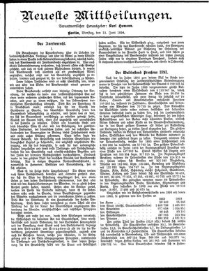 Neueste Mittheilungen vom 12.06.1894