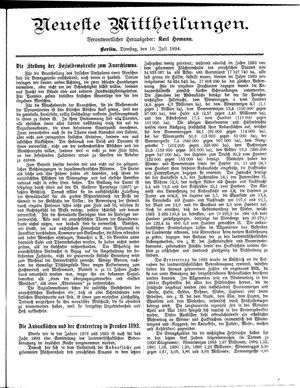 Neueste Mittheilungen vom 10.07.1894