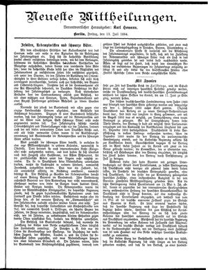 Neueste Mittheilungen vom 13.07.1894