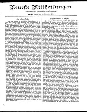 Neueste Mittheilungen vom 28.09.1894