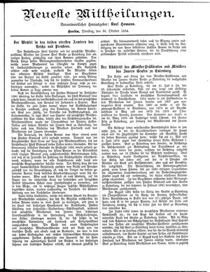 Neueste Mittheilungen vom 30.10.1894