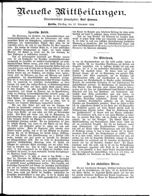 Neueste Mittheilungen vom 13.11.1894
