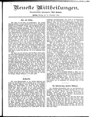 Neueste Mittheilungen vom 16.11.1894