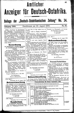 Deutsch-Ostafrikanische Zeitung on Aug 30, 1900